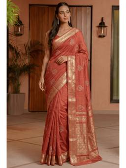 Zari Jaipur - Orange Banarasi Chinon Woven Saree