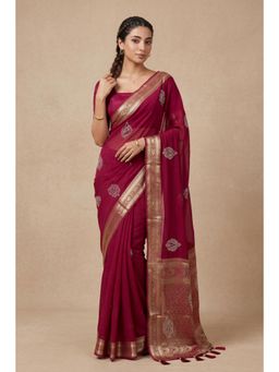 Zari Jaipur - Red Banarasi Chinon Woven Saree
