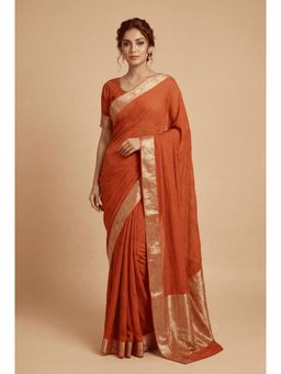 Zari Jaipur - Orange Banarasi Chinon Swarovski Zari Saree