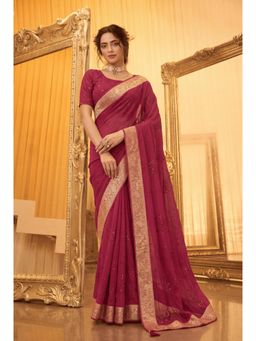 Zari Jaipur - Magenta Banarasi Chinon Swarovski Saree