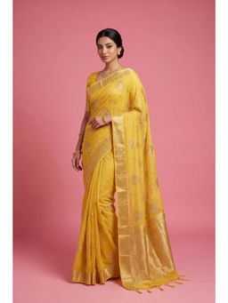 Zari Jaipur - Yellow Banarasi Chinon Swarovski Saree