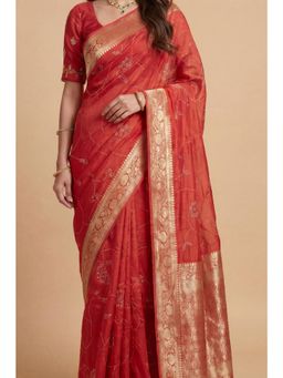 Zari Jaipur - Orange Banarasi Chinon Swarovski Saree