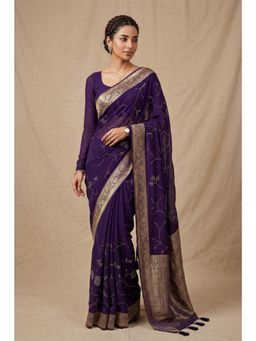 Zari Jaipur - Purple Banarasi Chinon Swarovski Saree