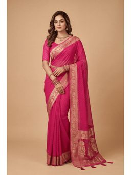Zari Jaipur - Pink Banarasi Chinon Swarovski Saree