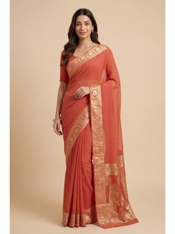 Zari Jaipur - Orange Banarasi Chinon Swarovski Saree