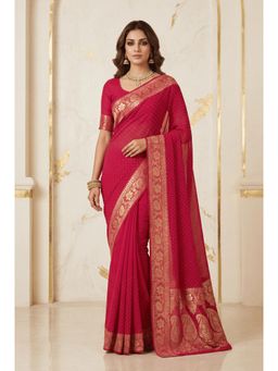 Zari Jaipur - Red Banarasi Chinon Swarovski Saree