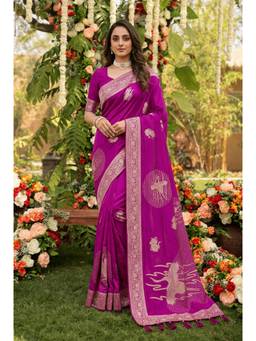 Zari Jaipur - Pink Banarasi Chinon Swarovski Saree