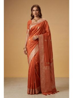Zari Jaipur - Orange Banarasi Chinon Swarovski Saree