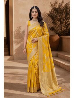 Zari Jaipur - Yellow Banarasi Chinon Swarovski Saree