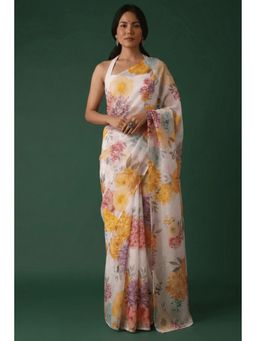 Zari Jaipur - White Chiffon Floral Print Saree