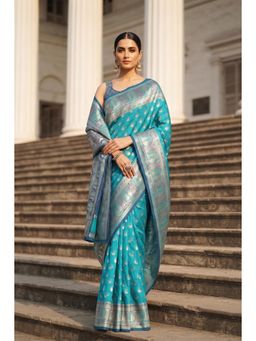 Monjolika Fashion - Turquoise Soft Silk Banarasi Saree