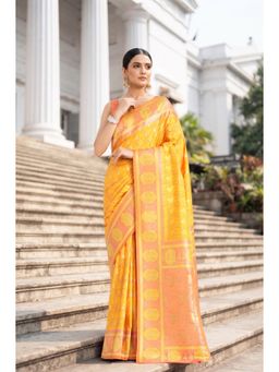 Monjolika Fashion - Yellow Soft Silk Banarasi Saree
