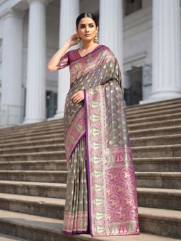 Monjolika Fashion - Olive Soft Silk Banarasi Saree