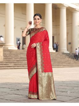 Monjolika Fashion - Red Soft Silk Banarasi Saree