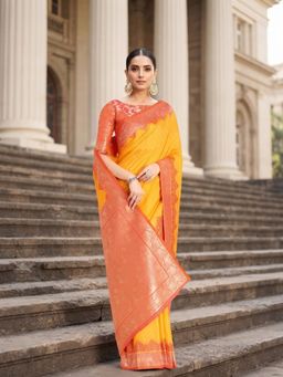 Monjolika Fashion - Mustard Soft Silk Banarasi Saree