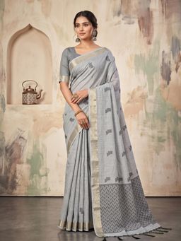 Sutriti - Grey Linen Saree for Women Festive Party Wedding Wear