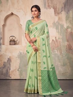 Sutriti - Mehendi Green Linen Saree for Women Festive Party Wear