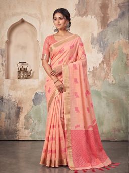 Sutriti - Rose Pink Linen Saree for Women Festive Wedding Wear