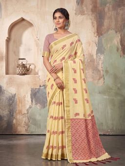 Sutriti - Cream Linen Saree for Women Festive Party Wedding Wear