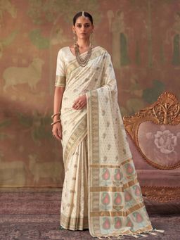 Sutriti - Cream Soft Silk Saree For Women Festive, Wedding and Party Ethnic Wear