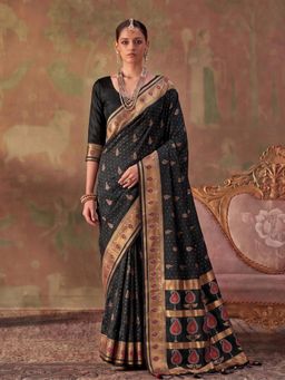 Sutriti - Black Soft Silk Saree For Women Festive, Wedding and Party Ethnic Wear