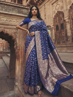 Sutriti - Elegant Navy Blue Soft Silk Saree for Women Festive Wedding Party Wear