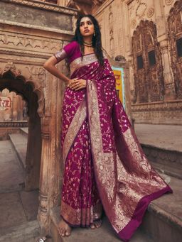 Sutriti - Exclusive Wine Soft Silk Saree for Women Festive Wedding Traditional Wear