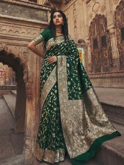 Sutriti - Elegant Dark Green Soft Silk Saree for Women Festive Wedding Ethnic Wear