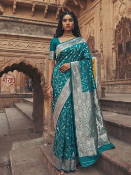 Sutriti - Exclusive Teal Green Soft Silk Saree for Women Festive Wedding Party Wear