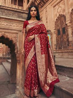 Sutriti - Luxurious Maroon Soft Silk Saree for Women Festive Wedding Traditional Wear