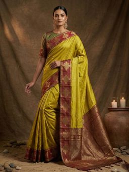 Sutriti - Mustard Yellow Banarasi Soft Silk Saree for Women Wedding Festive Saree