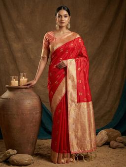 Sutriti - Red Banarasi Soft Silk Saree for Women Wedding Festive Ethnic Saree