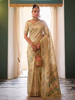 Sutriti - Beige Tissue Silk Saree for Women Festive Party Wedding Wear