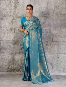 Sutriti - Teal Blue Banarasi Silk Saree for Women - Festive and Wedding Wear