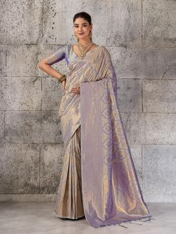 Sutriti - Silver Grey Banarasi Silk Saree for Women - Festive and Wedding Wear