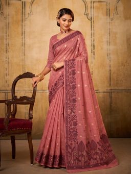 Sutriti - Rose Pink Cotton Woven Saree For Women Traditional Wedding and Festive Wear