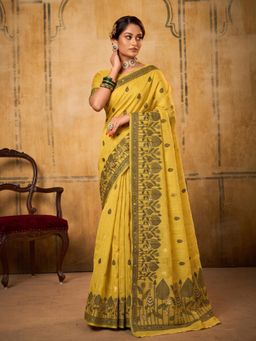 Sutriti - Mustard Yellow Everyday Cotton Saree For Women Auspicious Festive Drape