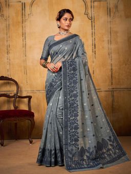 Sutriti - Steel Blue Soft Cotton Saree For Women Sophisticated Formal and Party Wear