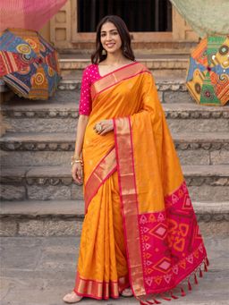 Sutriti - Soft Silk Saree in Yellow and Rani Pink Women Wedding Wear