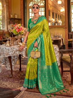 Sutriti - Light Green Banarasi Silk Saree For WomenExquisite Woven Wedding Ethnic Wear