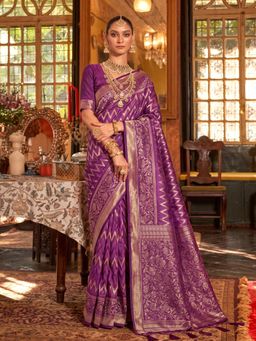 Sutriti - Regal Purple Banarasi Silk Saree Heavy Zari Woven Festive and Wedding Drape