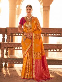Sutriti - Orange Soft Silk Saree With Pink Border Haldi and Festive Wear For Women