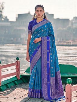 Sutriti - Elegant Sky Blue Banarasi Silk Saree for Women Festive Wedding Wear