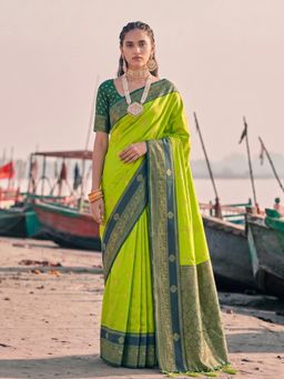 Sutriti - Exclusive Mehendi Green Banarasi Silk Saree for Women Festive Wedding Wear