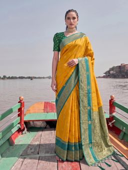 Sutriti - Elegant Mustard Banarasi Silk Saree for Women Festive Wedding Party Wear