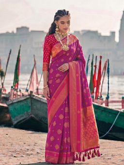 Sutriti - Exclusive Rani Pink Banarasi Silk Saree for Women Festive Wedding Wear
