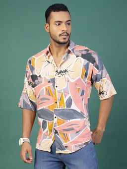RIGO - Men Multi Foliage Print Oversized Shirt