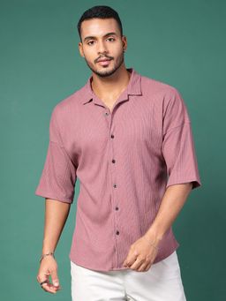 RIGO - Men Mauve Rib Solid Oversized Shirt