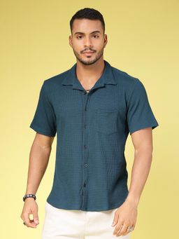 RIGO - Men Teal Waffle Knit Shirt