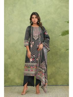 Autumnlane - Black Printed Boat Neck Kurta Pant With Dupatta